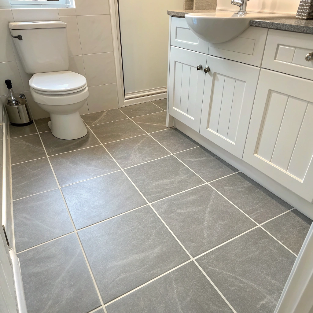 freshly tiled bathroom floor in Lake Macquarie investment property ready for tenant