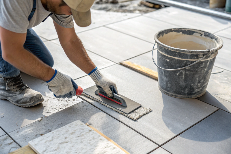 lake-macquarie-tiler-grouting tiler grouting tiled floor in Lake Macquarie rental property bathroom