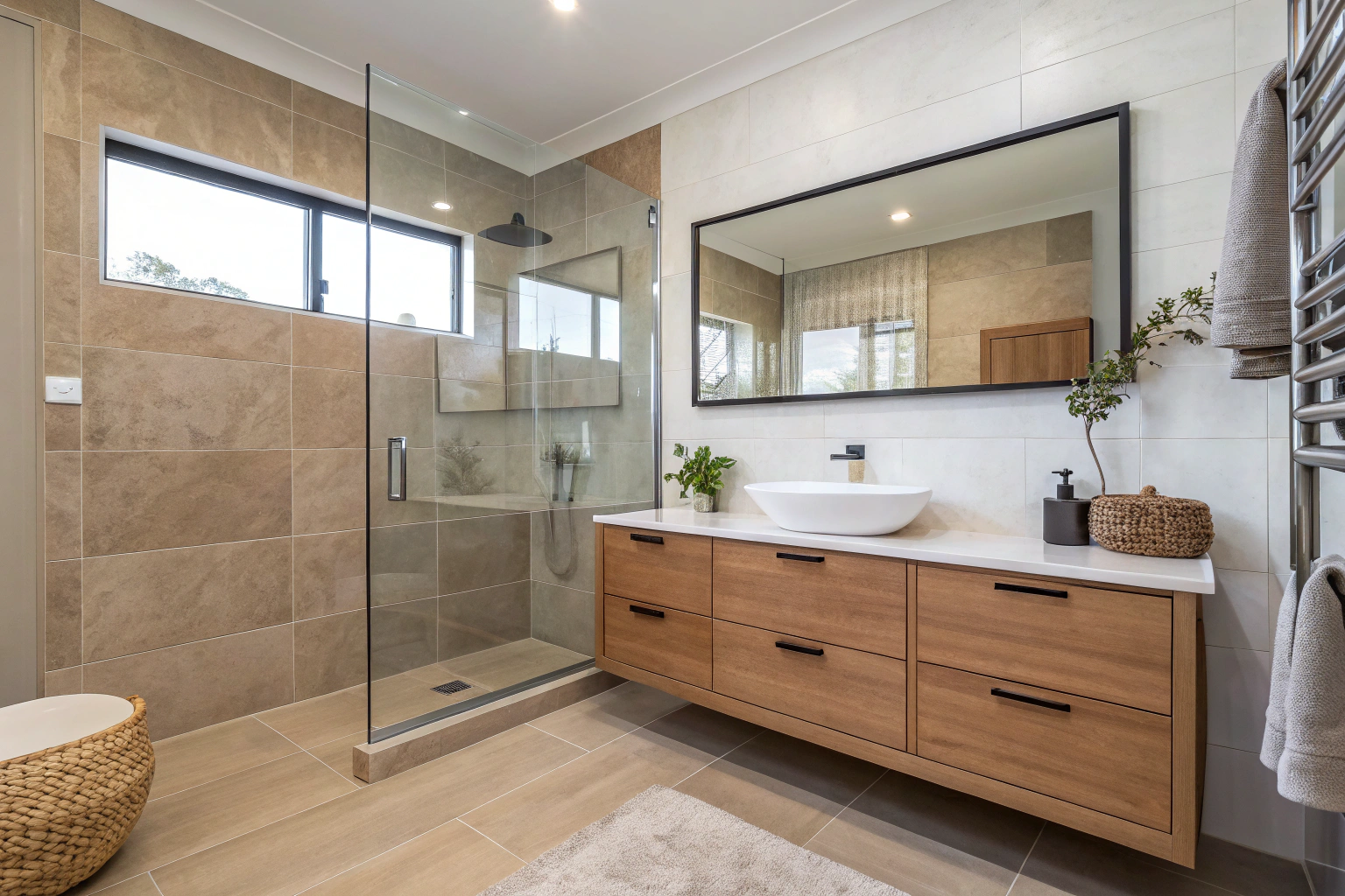 modern-bathroom-renovation-lake-macquarie Modern bathroom renovation in Lake Macquarie with coastal materials and walk-in shower