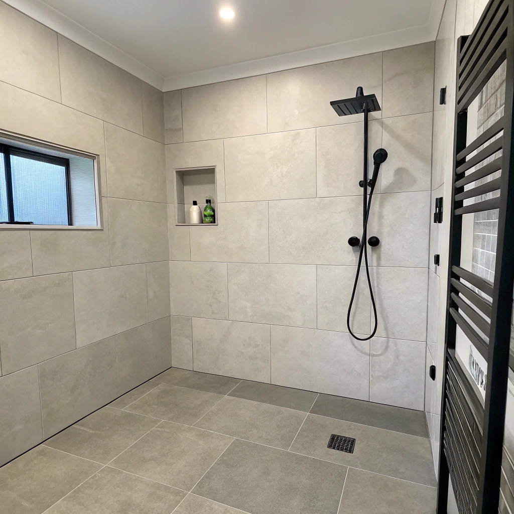 Accessible walk-in shower installation in Lake Macquarie bathroom renovation